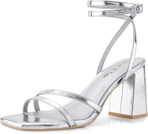 Shoe'N Tale Strappy Heels for Women Square Toe Chunky Block Heels Square Toe Ankle Strap Sandals in Saudi Arabia