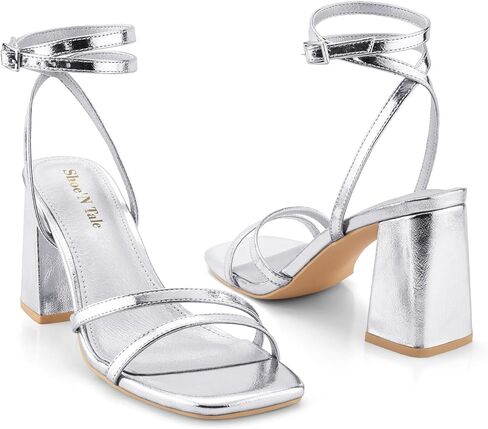 Shoe'N Tale Strappy Heels for Women Square Toe Chunky Block Heels Square Toe Ankle Strap Sandals in Saudi Arabia