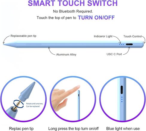 Stylus Pen for iPad 9th&10th Generation,Apple iPad Stylus Pencil with Palm Rejection Rechargeable,Pen Compatible with 2018-2024 iPad 6/7/8/9/10,iPad Pro 11"/12.9"/M4,iPad Air 3/4/5/M2,iPad Mini 5/6 in Saudi Arabia