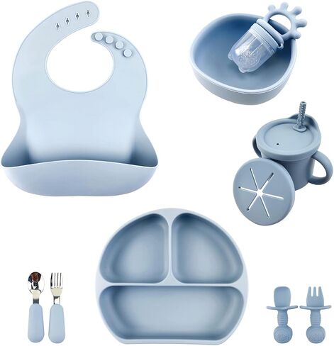 Baby Led Weaning Supplies | Silicone Baby Feeding Set | Suction Baby Plates and Bowls | Baby Spoons and Forks | Bids and 3-in-1 Cup Set and Fruit Food Feeder Pacifier Set | 6+ Months (Red) in Saudi Arabia