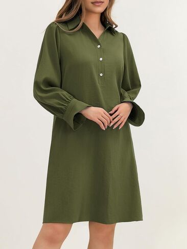 FENSACE Womens Casual Shirt Dress Ruffle Sleeve Solid Color Button Down Shift Summer Dress with Pockets in Saudi Arabia