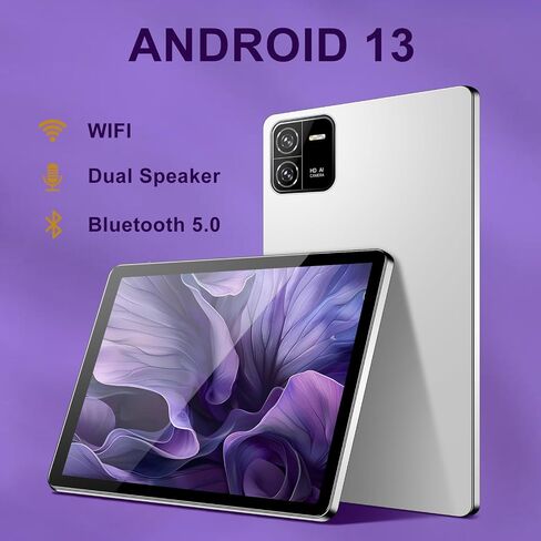 SHOUDUM Android Tablet 10.1 بوصة، Android 13 Tablet، 8GB(4+4) RAM 128GB ROM 512GB توسيع، معالج ثماني النواة، شاشة لمس 1280x800 IPS HD، بطارية 6000 مللي أمبير، GPS، واي فاي، كاميرا مزدوجة، بلوتوث، فضي in Kuwait