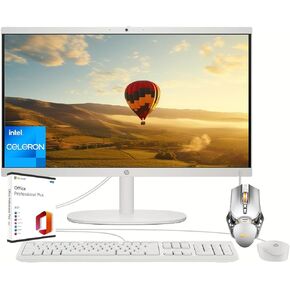 HP All-in-One Desktop, 21.5" FHD Display, Intel Celeron J4025, Intel UHD Graphics, 16 GB RAM, 512 GB SSD, True Vision Camera, WiFi 6, Windows 11 Pro, Microsoft Office Lifetime License, Designed Mouse