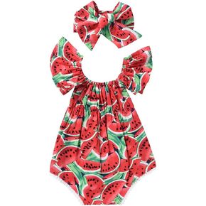 Toddler Baby Girl Romper Watermelon Print Jumpsuit Newborn Ruffled Sleeve One-Piece Bodysuits