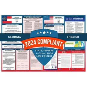 Labor Law Posters 2024 - Georgia Labor Law Poster State, Federal, OSHA Compliant, Accurate & Up to Date, Includes June Updates, Laminated Labor Law Poster 2024 Georgia, 36"w x 24"h (Bundle)