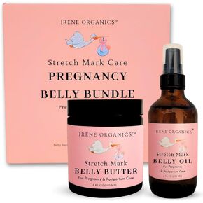 Belly Bundle by Irene Organics - Organic Belly Butter and Oil for Pregnancy Stretch Mark Prevention and Treatment - Award Winning Skincare For Pregnancy and Postpartum - Mother's Day Gift Set (Small)