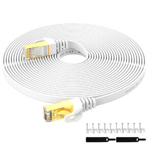 Lovicool Cat7 Ethernet Cable 25ft, CAT 7 Flat Internet Patch Cord for Router, Modem, Gaming, Hub,Computer - High Speed with RJ45 LAN Wire - White