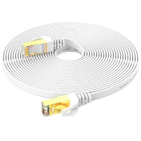 Lovicool Cat7 Ethernet Cable 15ft,CAT 7 Flat Internet Patch Cord for Router, Modem, Gaming, Hub,Computer - High Speed with RJ45 LAN Wire - White