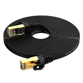 Lovicool Cat7 Ethernet Cable 25ft, CAT 7 Flat Internet Patch Cord for Router, Modem, Gaming, Hub,Computer - High Speed with RJ45 LAN Wire - Black