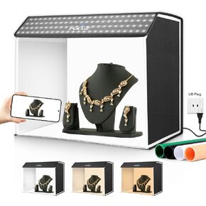 Light Box Photography, PULUZ 24x16 inch Portable Photo Box with 672 LED Beads, CRI >95, Professional Large Photo Booth Shooting Tent Kit with 4 Color PVC Backdrops for Product Photography