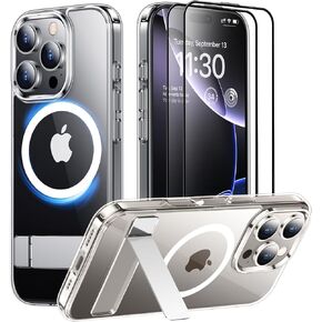 Designed for Magnetic iPhone 16 Pro Max Case Clear, [Compatible with Magsafe] [Not Yellowing][Built in Kickstand] Adjustable Kickstand Slim Clear Shockproof for iPhone 16 Pro Max Case-Clear