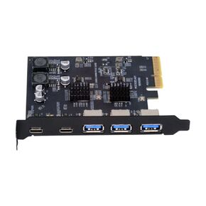 chenyang 5 Port PCI-E 4X to 2 USB C/3 USB 3.0 Panel Socket USB 3.2 Gen2 PCI Express Expansion Card Adapter with ASM3142 VL822 Dual Chipset
