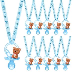 Coume 36 Pcs Baby Shower Pacifiers Necklace Bear Bottle Acrylic Baby Pacifiers Party Favors Pacifiers Charm Necklace for Guests Baby Shower Party Favors Prize Table Scatter(Girl,Pink)
