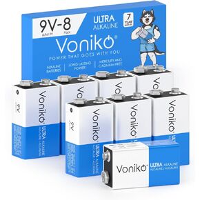 Voniko 9V Batteries - Alkaline 9V Battery 8 Pack - Ultra Long Lasting with a 7 - Year Shelf Life