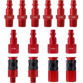 Universal Air Coupler and Plug Kit 1/4" Air Coupler I/M Air Plug 1/4 inch NPT Quick Connect Air Fitting Industrial Air Coupling Air Compressor Accessories Fitting 14PCS