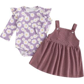 ملابس خريفية لحديثي الولادة من Hnyenmcko بأكمام طويلة مكشكشة ومضلعة بالزهور طقم تنانير بحمالات للرضع ملابس شتوية للأطفال in Kuwait