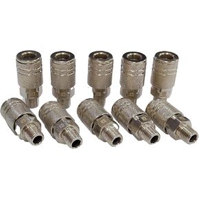 COSMOSTAR Industries Steel 1/4" MNPT Air Coupler 10 Pieces - 1/4 Inch Flow Size and 1/4" NPT Male Thread, Industrial Type Quick Connect Coupler (1/4" CMNPT0, 10 PCS)