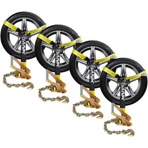 Digank Car Tie Down Straps (4PK) with J Finger Hook Lasso Ratchet Strap 2 Inch x 96 Inch- for Any Car, SUV, Jeep or Sports Car