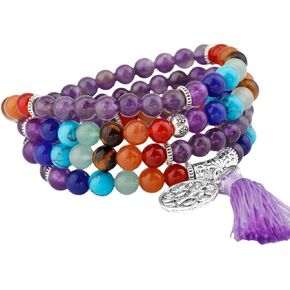 Nupuyai Unisex 108 Buddha Prayer Beads Mala Crystal Bracelet, 7 Chakra Healing Stone Necklace in Kuwait