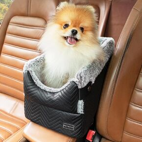 PETSFIT Dog Car Seats for Small Dogs with Safe Protection Hooks, Small Dog Car Seat with Upgraded Safety Tethers, Washable Cushion, Center Console Dog Car Seat Up to 12 Lbs(Light Grey)