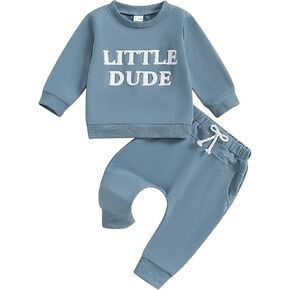 Kaipiclos Toddler Boy Fall Clothes Set Little Dude Embroidered Round Neck Sweatshirt Pullover Tops Pants with Pockets Outfits