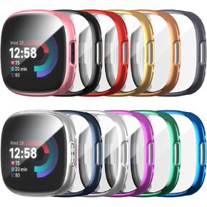12 Pack Case for Fitbit Versa 4 Sense 2 with Screen Protector, Haojavo Soft TPU Full Protective Cover Ultra-Thin Scratch Resistant Slim Fit Plated Bumper for Fitbit Versa 4 Sense 2 Accessories