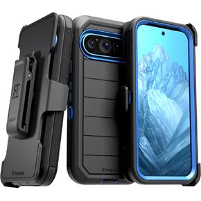 for Google Pixel 9 Pro XL (2024) Case with Belt Clip Holster & Kickstand, Screenless Protective Dual-Layer Shockproof Phone Case for Pixel 9 Pro XL - Black & Orange