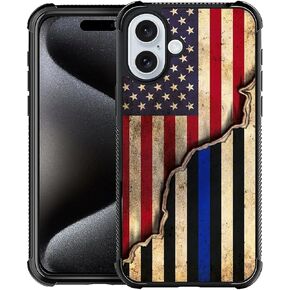 DAIZAG Case Compatible with iPhone 16,Wooden Cross Power American Flag Pattern Design,Case for iPhone 16 Cases,All-Round Protection Shockproof Anti-Scratches TPU Case Cover