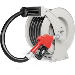 Fuel Hose Reel, 1" x 33' Retractable Diesel Hose Reel, Heavy-duty Steel Construction with Automatic Refueling Gun, Diesel Fuel Hose Reel Used for Aircraft Ship Vehicle Tanker Truck