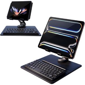 Doohoeek iPad Stand Holder+Bluetooth Keyboard Set (NO Pens), Z Fold Phone Stand 360° Rotate Adjustable Angle Folding Design with Dual Bluetooth Mini Keyboard Fits iPad Pro 13-inch & Galaxy Z Fold6