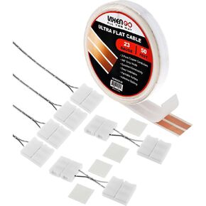 Hidden Flat Wire 2 Conductor 23 Gauge Paintable Cable for LED Lighting, Smart Doorbell, Audio Speakers, Low Voltage Appliances 50 FT + 4 Quick Connectors & 2 L Shaped Connectors