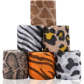 6 Roll 2 Inch x 5 Yards Camo Pet Vet Wrap for Dogs Cats, Cohesive Bandages in Bulk, Camouflage Non-Woven Self Adhesive Bandages Wrap Roll for Pet Animals Wound Care Ankle Sprains and Swelling
