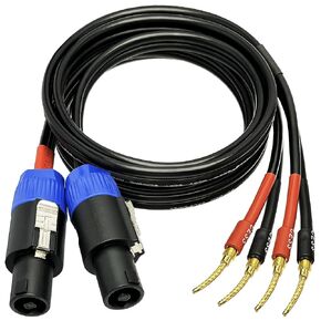 CESS-276-6f Braided-Type Pin Banana Plug to Speakon Speaker Cable, Secure Contact with Spring Clips, Super Soft Silicone 12 Gauge Wires (6 Feet)