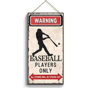 Baseball Gifts for Boys Bedroom - Warning Baseball Players Only Sign Boys Room Decorations For Bedroom 6 × 12 inches