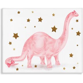 Stupell Industries Pink Dinosaur Gold Stars Kids Design, Designed by Daphne Polselli Wall Art, 16 x 1.5 x 20, Canvas