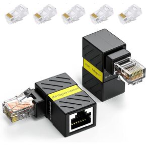 2 Pack Cat6 Ethernet Extenders 360° Rotation, Cat5 Cat6 Extension Adapter 90 Degree Right Angle Network LAN RJ45 Male to Female Connector (RJ45 RightAngle)