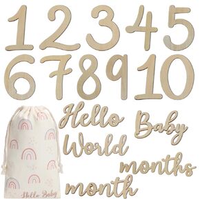 16 Pcs Baby Milestone Numbers Baby Monthly Milestone Cards Sign with Bag Wooden Photo Props Newborn Birth Announcement Card for Baby Shower Newborn Photo Props