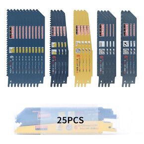 25 Pcs Reciprocating Saw Blade, 9 Inch Bi-Metal Reciprocating Saw Blade Set, Cobalt Teeth sawzall Blades for Wood,18TPI/14TPI/10TPI/6TPI/5TPI