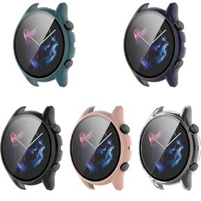 Compatible with Amazfit GTR 3 Pro/GTR 3 Case, PC Slim Screen Protector Case Cover [Plating Metal Color Frame] [3D Full Coverage] with Tempered Glass Screen Protector for GTR 3 Pro/GTR 3 Watch(5pack)