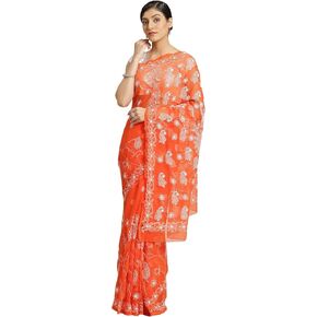 Ada Indian Hand Embroidered Traditional Chikankari Georgette Saree with Unstitched Blouse for Women