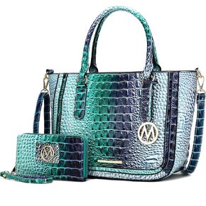 MKF Collection Satchel Bag for Women’s Crocodile Embossed Vegan leather Crossbody Tote Handbag Top-Handle Purse