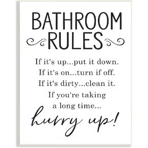 Stupell Industries Minimal Bathroom Rules Sign Hurry Up Humor, Designed by Lettered and Lined Black Framed Wall Art, 24 x 30