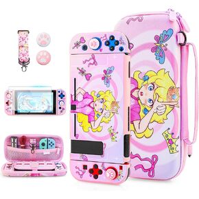 حقيبة حمل أساسية باللون الوردي لجهاز Nintendo Switch OLED، لطيفة لحزمة حقيبة سفر Princess Peach لجهاز Switch OLED مع غطاء واقٍ صلب للكمبيوتر الشخصي، وحزام كتف قابل للتعديل، وواقي شاشة و2 غطاء إبهام in Kuwait