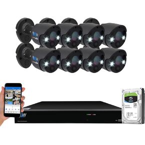 GW Security 2-Way Audio Floodlight 5.0 Megapixel PoE Security Camera System, 8 Channel 4K NVR with 8 x 5MP Full-time Color Night Vision IP Camera, Thermal PIR Heat & Motion Sensing, Two Way Talk