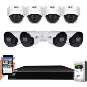 GW Security 8 Channel 12MP NVR UltraHD 4K (3840x2160) PoE Security Camera System with 4 Bullet and 4 Dome 4K (8MP) IP Microphone AI Camera, 100ft Night Vision, Outdoor/Indoor Surveillance Camera