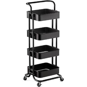 Pipishell 4 Tier Mesh Utility Cart, Rolling Metal Organization Cart with Handle and Lockable Wheels, Multifunctional Storage Shelves for Kitchen Living Room Office White, PIUC12W