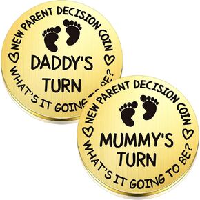 Hicarer 2 Pcs Funny Baby Gift New Parents Decision Coin New Mom Gifts Double Sided Decision Making Coin New Pregnancy Gift for First Time Mom Dad Push Present for Christmas(Gold)