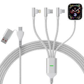 4 in 2 Multi Charging Cable USB C for Apple Watch - 100W USB A/C Multi Apple Watch Cable 90 Degree with Lightning/USB-C/Micro USB Travel Charger for iWatch Series/Ultra/SE/iPhone15/14/Galaxy S23, 10Ft