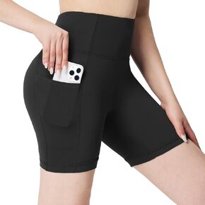 BALEAF Biker Shorts Women Yoga Gym Workout Spandex Running Volleyball Tummy Control Compression Shorts with Pockets Lycra 5" Black S
