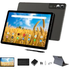 Newest 11 Inch Android 14 Tablet 2000 * 1200 2K Display 2 in 1 Tablet, Octa Core, 18GB RAM+128GB ROM+1TB Expand, 5+5+13MP Camera, 9000mAh Battery, 5G/2.4G WiFi, Bluetooth, Case (Gray)